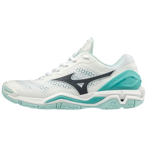 Mizuno Wave Stealth V Womens Handball Shoes Canada - White/Turquoise